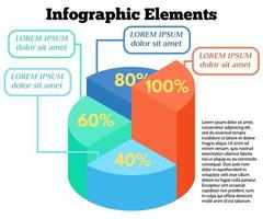 Isometric Vector Infographic Elements. Business Pie Chart on White Background. Colorful circle diagram with different percentage.