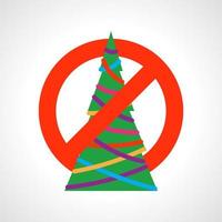 No Christmas tree. Red prohibition sign with Christmas tree. Vector illustration