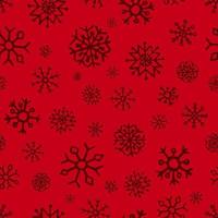 Seamless background of hand drawn snowflakes. Dark red snowflakes on red background. Christmas and New Year decoration elements. Vector illustration.