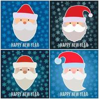 Set of New Year greeting card with Santa Claus on dark blue background with snowflakes. vector