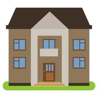 Private house with a brown roof and walls on a white background. Vector illustration.