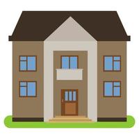 Private house with a brown roof and walls on a white background. Vector illustration.