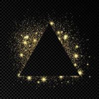 Triangle frame with gold glitter on dark transparent background. Empty background. Vector illustration.