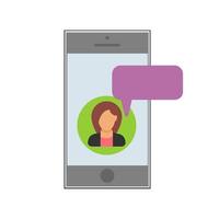 mensaje de texto. sms de una mujer a un dispositivo móvil. icono de personas en estilo plano. ilustración vectorial vector