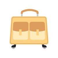 Yellow wheeled travel bag with luggage on white background. Suitcase for journey trip in flat style. Vector illustration