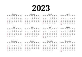 Calendar for 2023 isolated on a white background vector