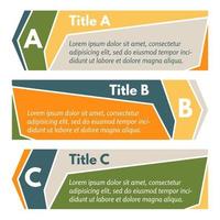 Set of three horizontal colorful options banners. Step by step infographic design template. Vector illustration