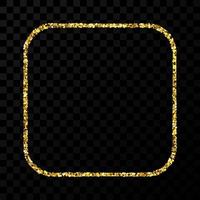 Gold glitter frame. Square with rounded corners frame with shiny sparkles on dark transparent background. Vector illustration