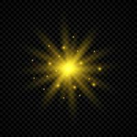 Light effect of lens flares. Yellow glowing lights starburst effects with sparkles on a transparent background. Vector illustration