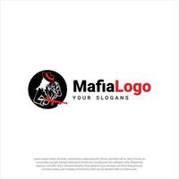 Vintage concept of beautiful mafia girl wearing tuxedo earrings cowboy cap and holding gun in one hand and logo design vector
