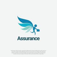 assurance or insurance logo icon, human flying with wings and briefcase vector