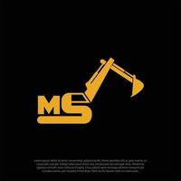 Combination letter or word MS font with hand Excavator Heavy equipment image graphic icon logo design abstract concept vector stock. Can be used as a symbol related to construction or initial.