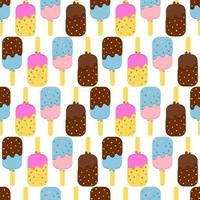 Seamless Colorful Ice Cream Pattern. Ice Cream Dessert on a Wooden Stick. Vector illustration.