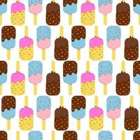 Seamless Colorful Ice Cream Pattern. Ice Cream Dessert on a Wooden Stick. Vector illustration.