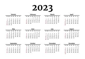 calendario para 2023 aislado en un fondo blanco vector