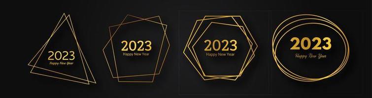 2023 Happy New Year gold geometric polygonal background vector