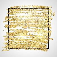 Golden Paint Glittering backdrop with black square frame on a white background. Background with gold sparkles and glitter effect. Empty space for your text. Vector illustration