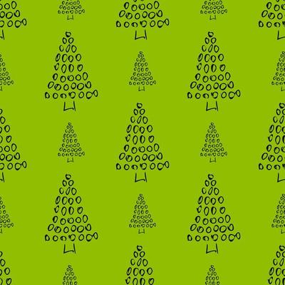 Seamless pattern with hand drawn Christmas trees. Sketched firs. Winter holiday doodle elements. Vector illustration