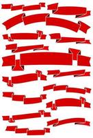 Set of fifteen red cartoon ribbons and banners for web design. Great design element isolated on white background. Vector illustration.