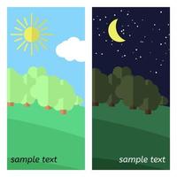 Edge of the Forest. The Sun Shines and The Moon Lights on a Clearing in the Forest. vector