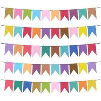 Colorful flags and bunting garlands for decoration. Decor elements with various patterns. Vector illustration