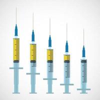 Syringe with different doses of injection. Medical instrument. Single-use sterile syringe on a white background. Vector illustration.