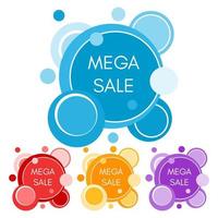 Set of four mega sale stickers with abstract colorful geometric forms. Vector illustration