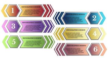 A set of colorful numbered arrow tags with hexagon for infographic vector