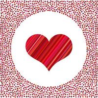 corazón rojo de las tiras y corazoncitos alrededor. fondo del día de san valentín con muchos corazones sobre un fondo blanco. símbolo del elemento de amor para la plantilla de boda. vector