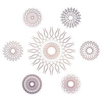 Set of seven geometric circular elements. Vector monogram on white background. Vector illustration