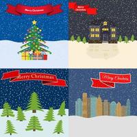 Set of four Happy New Year backgrounds with the inscription Merry Christmas. Vector illustration.