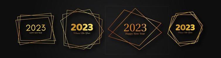 2023 Happy New Year gold geometric polygonal background vector