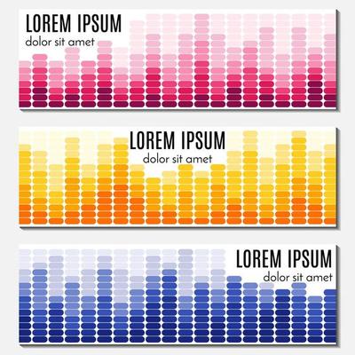 Set of colorful abstract header banners with equalizers and place for text. Vector backgrounds for web design.