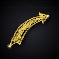 Gold glitter hand drawn arrow. Doodle arrow with gold glitter effect on dark background. Vector illustration