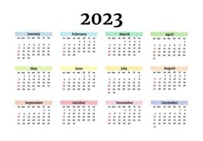 calendario para 2023 aislado en un fondo blanco vector