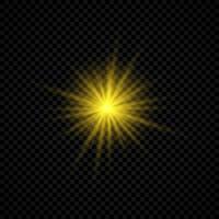 Light effect of lens flares. Yellow glowing lights starburst effects with sparkles on a transparent background. Vector illustration