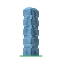 A modern high-rise building on a white background. View of the building from the bottom. Isometric vector illustration.