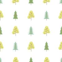 Seamless pattern with colored trees on white background. Vector illustration.