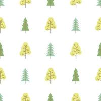 Seamless pattern with colored trees on white background. Vector illustration.