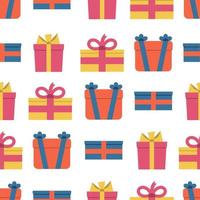 Seamless pattern with gift boxes on white background. Vector illustration