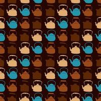 Seamless Colorful Pattern with Kettle. Vector background with different teapots. Endless kitchen texture.