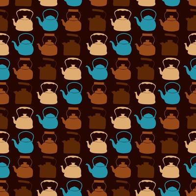 Seamless Colorful Pattern with Kettle. Vector background with different teapots. Endless kitchen texture.