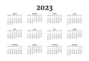 Calendar for 2023 isolated on a white background vector