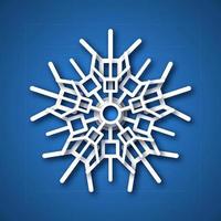 Paper cut snowflake. White snowflake on blue background. Christmas and New Year decoration elements. Vector illustration