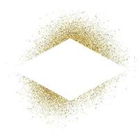 Greeting card with white rhombus frame on golden glitter background. Empty white background. Vector illustration.