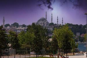 Picture of Sultan Ahmed Mosque in Istanbul during thunderstorm with lightning strike photo