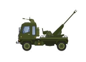 vector illustration of military missile launcher car. Branded with green military stripe pattern. Looks perspective. With a white background, isolated.