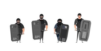 Police officer special forces set isolated on white background. Stop protest concept