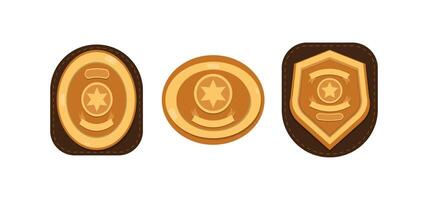 Set Sheriff badge, golden shield with star icon flat isolated. vector