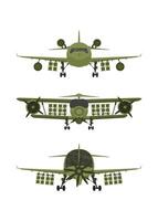 Set Fighter, military aircraft with missiles on board. Illustration isolated on white background. vector